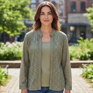 Alfred Dunner Woman Sage Green Lace Blouse w/ Tank Top 24W Plus Size